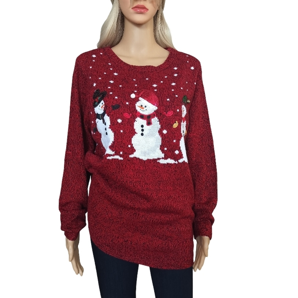 Karen Scott Festive Red Snowman Sweater